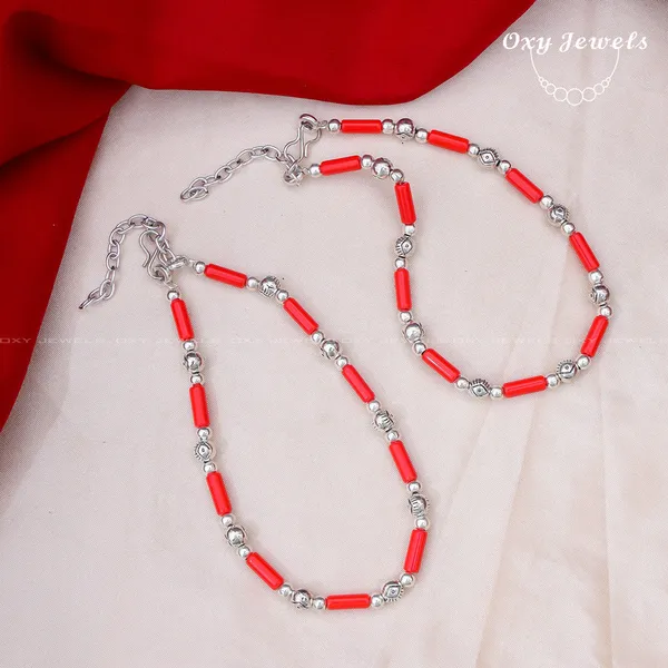 Coral_Red_Oxidised_Silver_Anklets_Set