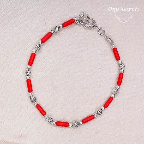 Coral_Red_Oxidised_Silver_Anklets_Set