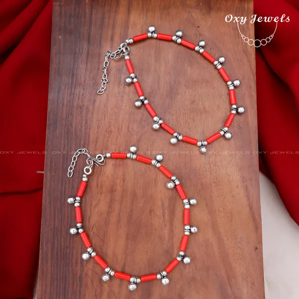 Red_Oxidised_Silver_Beaded_Anklet_Set