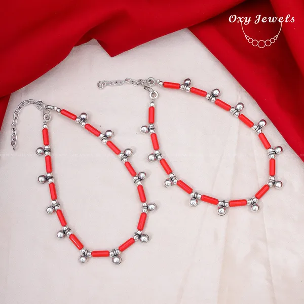 Red_Oxidised_Silver_Beaded_Anklet_Set
