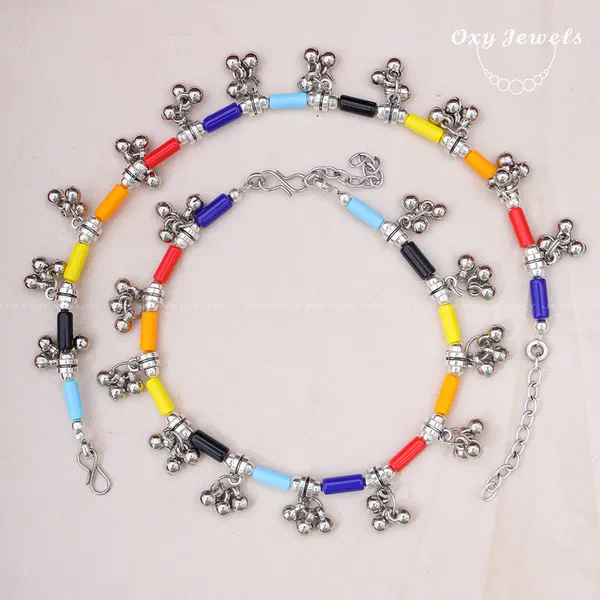 Multicolor_Beaded_Oxidised_Silver_Anklet_Set