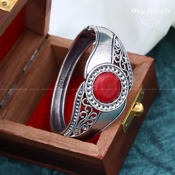 Antique_Silver_Oxidized_Bracelet_with_Red_Stone_Accent