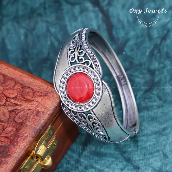 Antique_Silver_Oxidized_Bracelet_with_Red_Stone_Accent