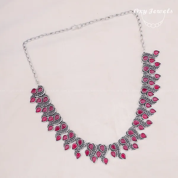 Oxidised_Silver_Necklace_Set_with_Red_Accents