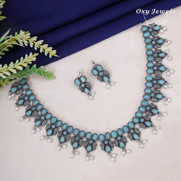 Turquoise_Blue_Oxidised_Silver_Necklace_and_Earrings_Set_with_Pearl_Accents
