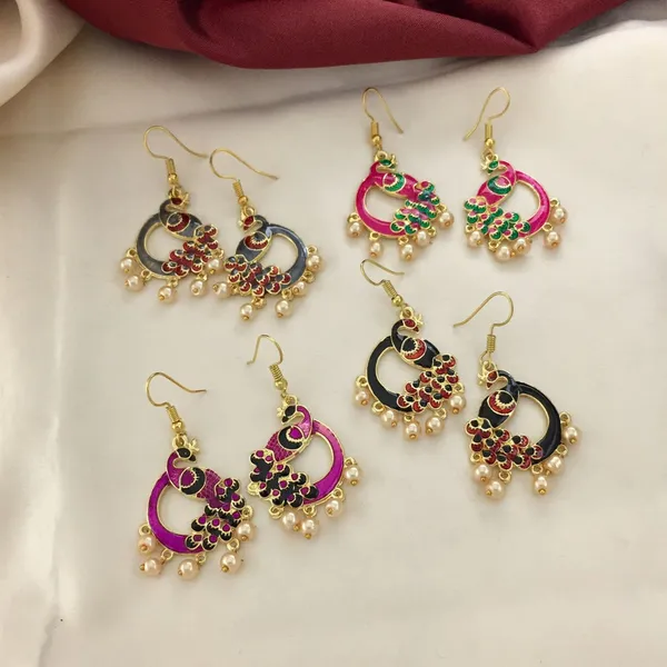 Elegant_Oxidised_Gold-Plated_Earrings_with_Pink,_Green,_and_Black_Stones_and_Pearl_Accents
