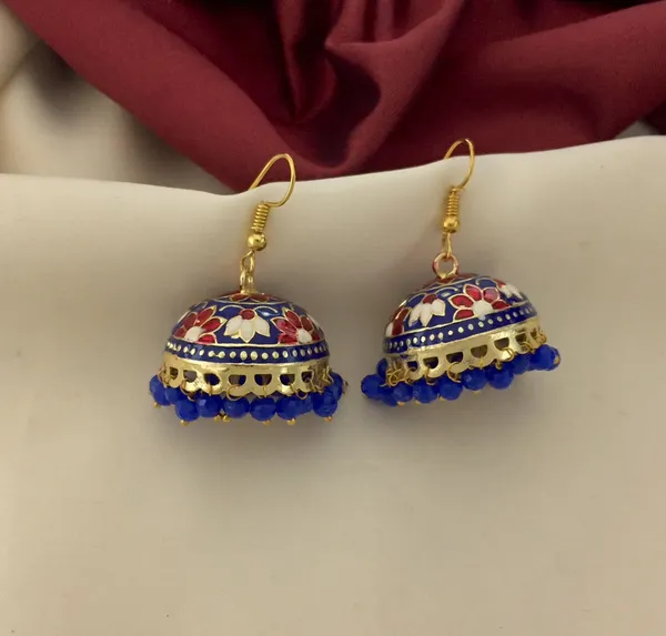 Handcrafted_Oxidised_Jhumka_Earrings_with_Blue_Beads_and_Floral_Enamel_Detailing