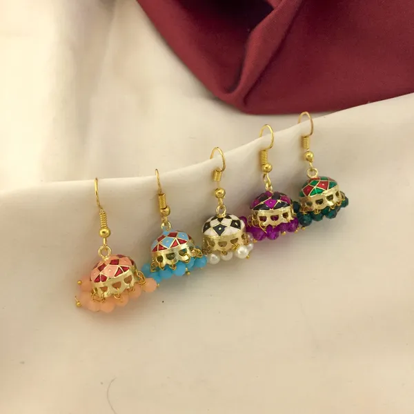 Combo_of_5_-_Oxidised_Gold-Plated_Jhumka_Earrings_with_Multicolored_Stones_and_Beaded_Detailing
