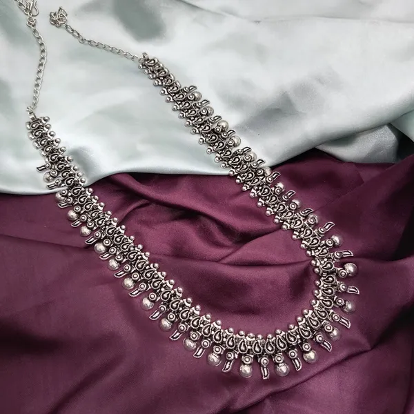 Oxidised_Silver_Long_Necklace_Haram_with_Intricate_Bead_and_Teardrop_Design