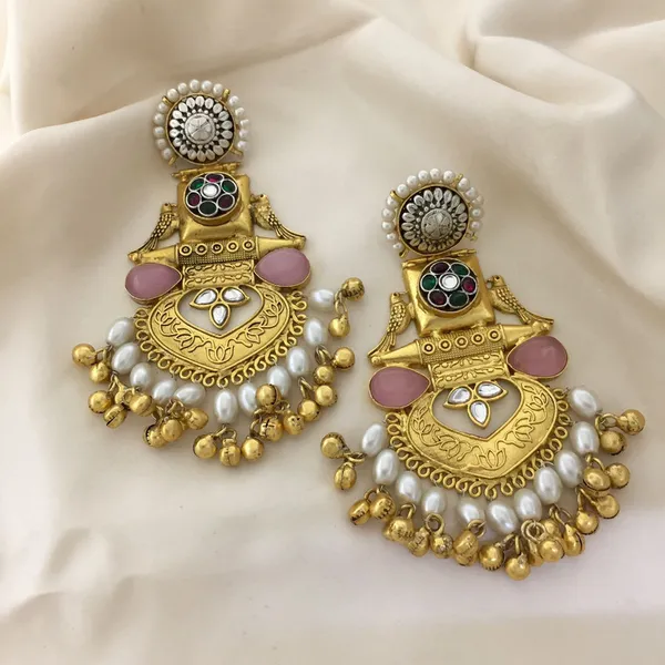 Elegant_Oxidised_Gold-Plated_Earrings_with_Pink,_White,_and_Multicolor_Stones_and_Pearl_Accents