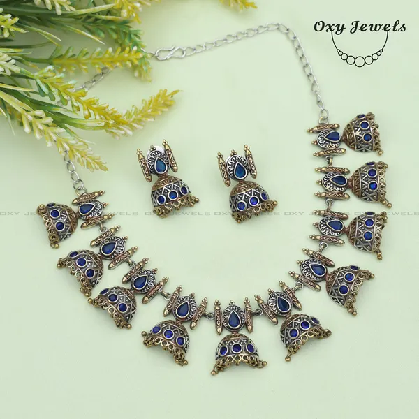 Antique_Dual_Tone_Blue_Stone_Oxidized_Necklace_and_Earrings_Set