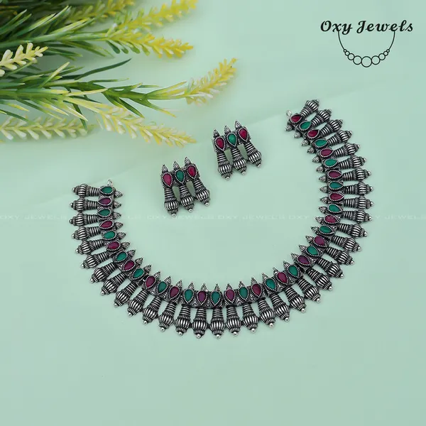 Antique_Silver_Oxidized_Necklace_Set_with_Green_and_Pink_Stones