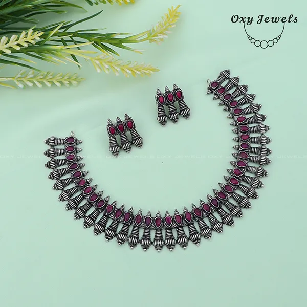 Antique_Silver_Oxidized_Necklace_Set_with_Red_Stones