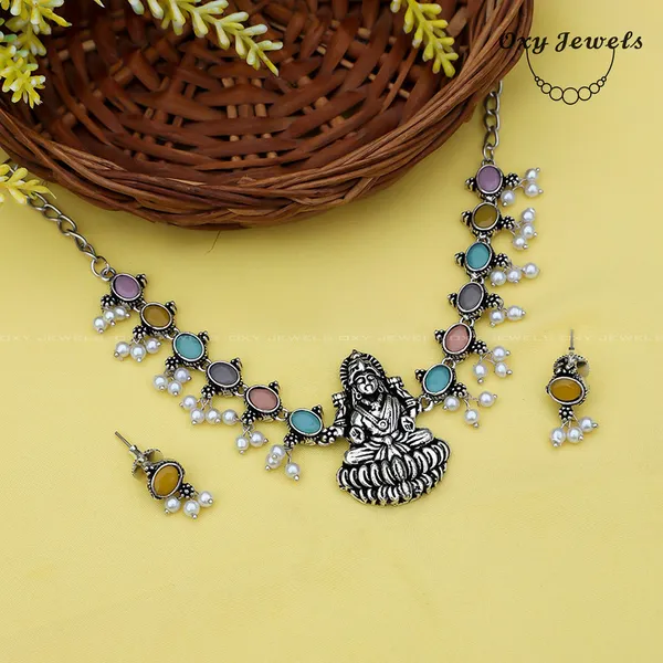 Oxidised_Goddess_Pendant_Necklace_Set_with_Multicolor_Stones_and_Pearls
