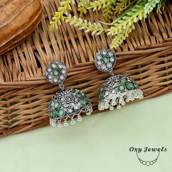 Antique_Silver_Oxidized_Jhumka_Earrings_with_Green_Stone_Accents