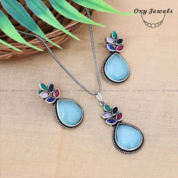 Elegant_Teardrop_Oxidised_Necklace_and_Earrings_Set_with_Multicolor_Gemstones