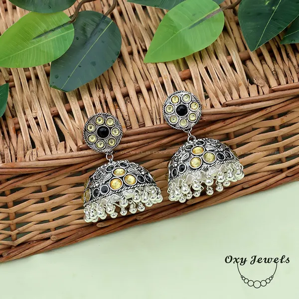 Antique_Silver_Oxidized_Jhumka_Earrings_with_Yellow_Accents