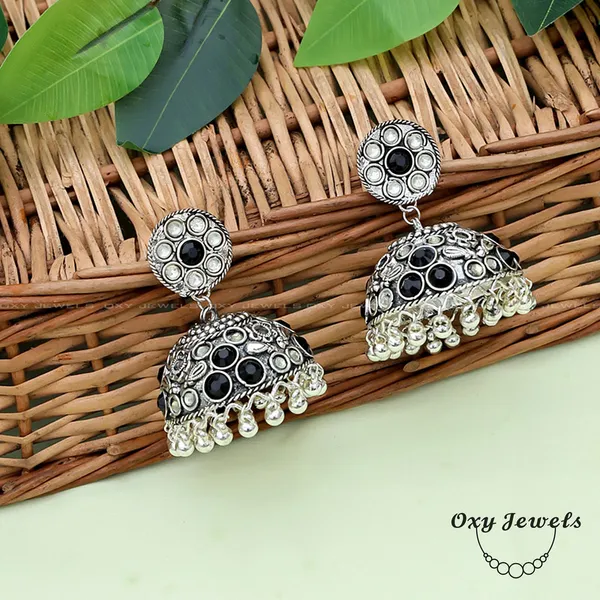 Antique_Silver_Oxidized_Jhumka_Earrings_with_Black_Stone_Accents