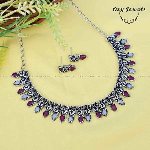 Elegant_Oxidised_Silver_Necklace_and_Earring_Set_with_Red_and_White_Stones