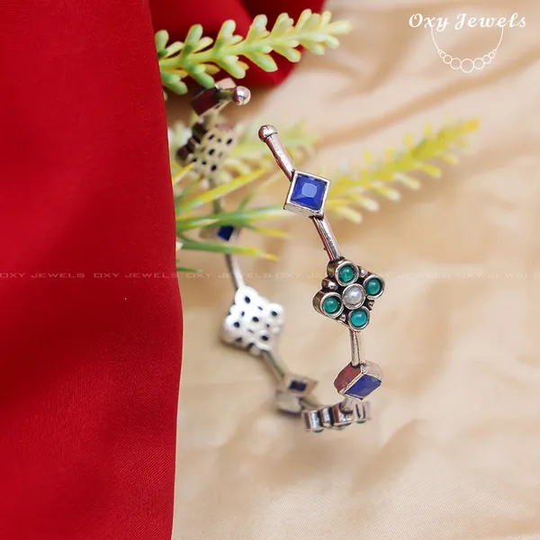 Silver_Geometric_Bracelet_with_Blue_and_Green_Stones