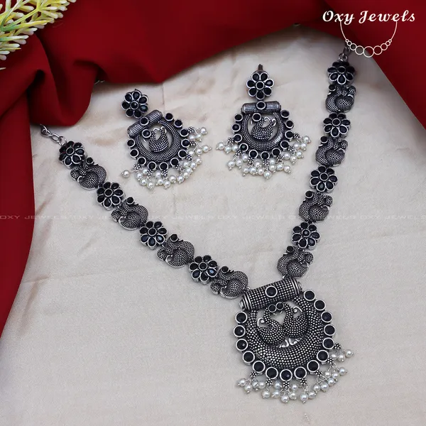 Antique_Silver_Oxidized_Floral_Necklace_Set_with_Earrings_-_Black_and_Silver