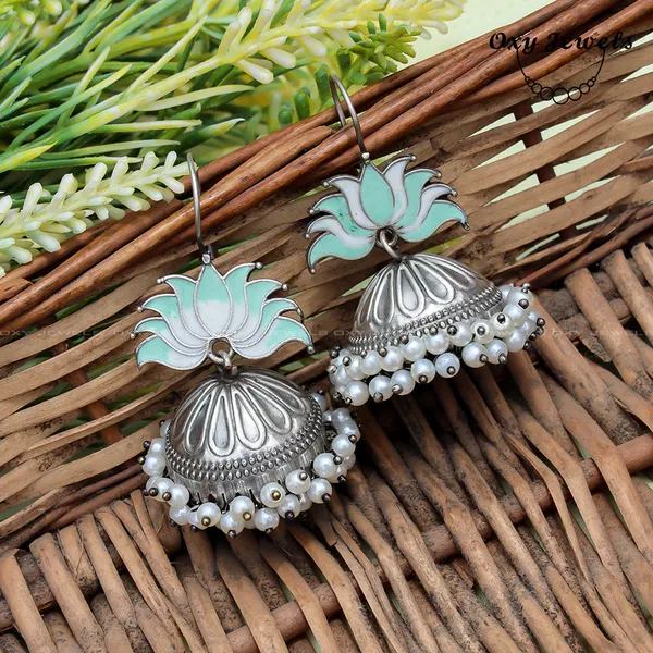 Handcrafted_Silver_Lotus_Jhumka_Earrings_with_Pearl_Detailing
