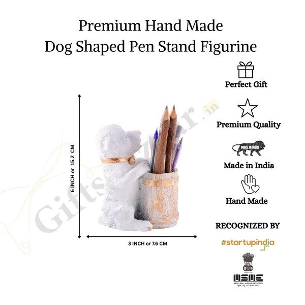 Handcrafted_Dog_Shaped_Pen_Stand_of_White_Color_|_For_Gift_Office