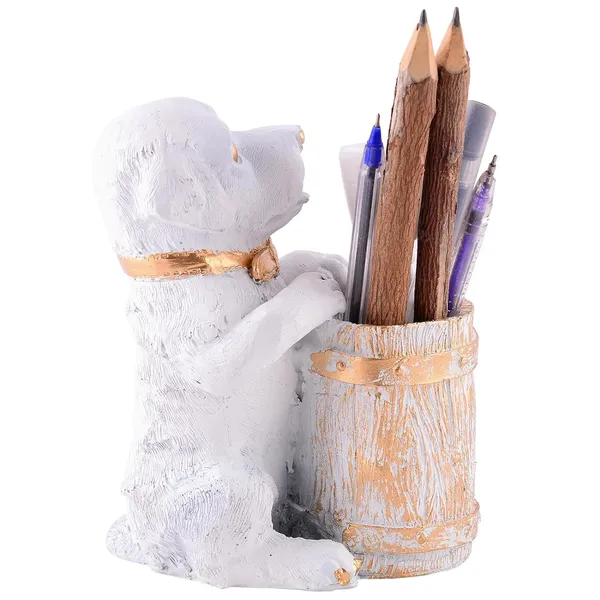 Handcrafted_Dog_Shaped_Pen_Stand_of_White_Color_|_For_Gift_Office