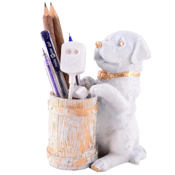 Handcrafted_Dog_Shaped_Pen_Stand_of_White_Color_|_For_Gift_Office