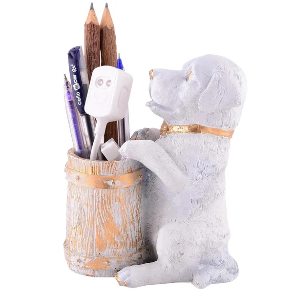 Handcrafted_Dog_Shaped_Pen_Stand_of_White_Color_|_For_Gift_Office