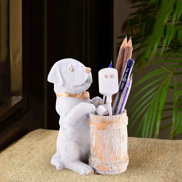 Handcrafted_Dog_Shaped_Pen_Stand_of_White_Color_|_For_Gift_Office