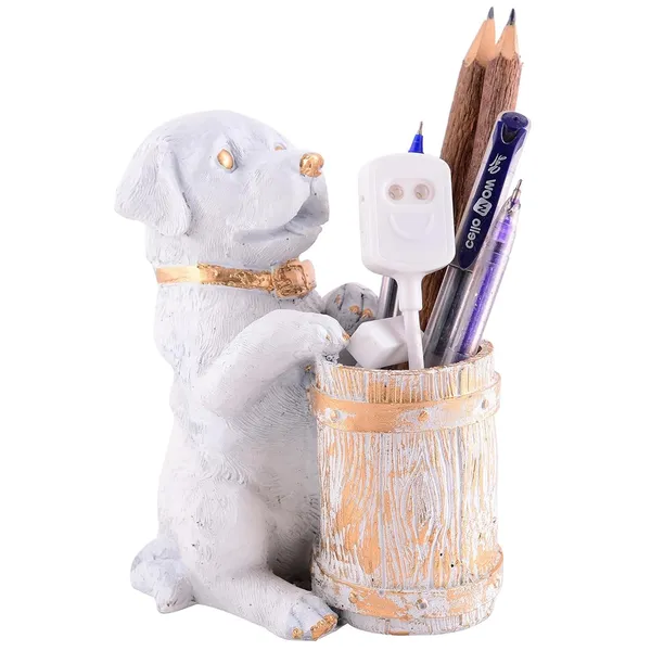 Handcrafted_Dog_Shaped_Pen_Stand_of_White_Color_|_For_Gift_Office