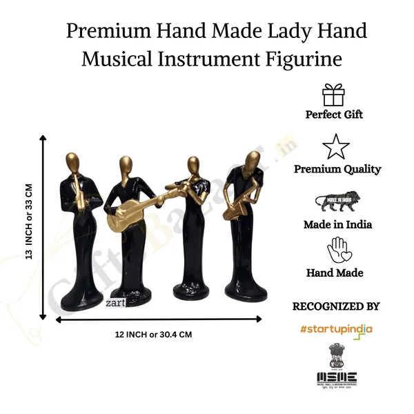Musical_Instrument_Statue_of_Black_Color_of_Set_of_4_|_Antique_Item_for_Home_Decor