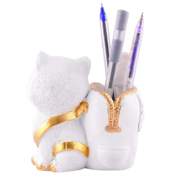 White_Cat_Figurine_with_Pen_Stand_of_White_Color_|_Premium_for_Home_Decor
