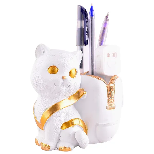 White_Cat_Figurine_with_Pen_Stand_of_White_Color_|_Premium_for_Home_Decor