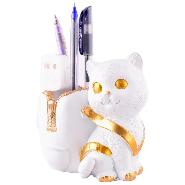 White_Cat_Figurine_with_Pen_Stand_of_White_Color_|_Premium_for_Home_Decor