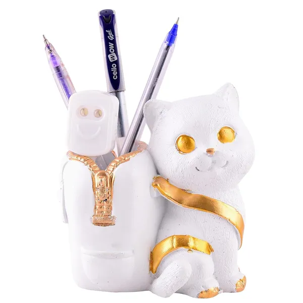 White_Cat_Figurine_with_Pen_Stand_of_White_Color_|_Premium_for_Home_Decor