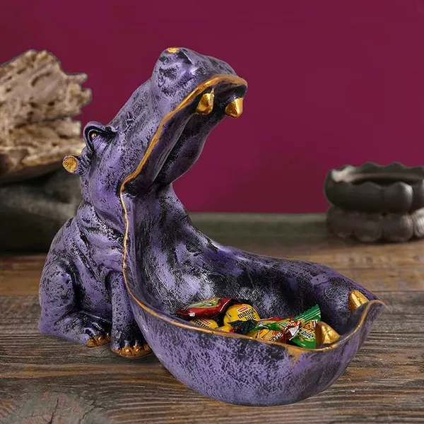 Hippo_Serving_Tray_with_Handle_Statue_of_Purple_Color_|_For_Home_Decor_Showpiece