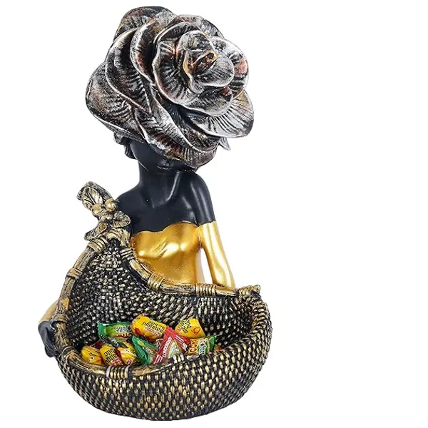 Lady_with_Basket_Showpiece_of_Black_Color_|_For_Home_Decor