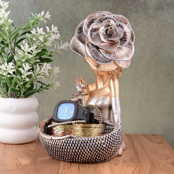 Lady_with_Basket_Showpiece_of_Brown_Color_|_For_Home_Decor