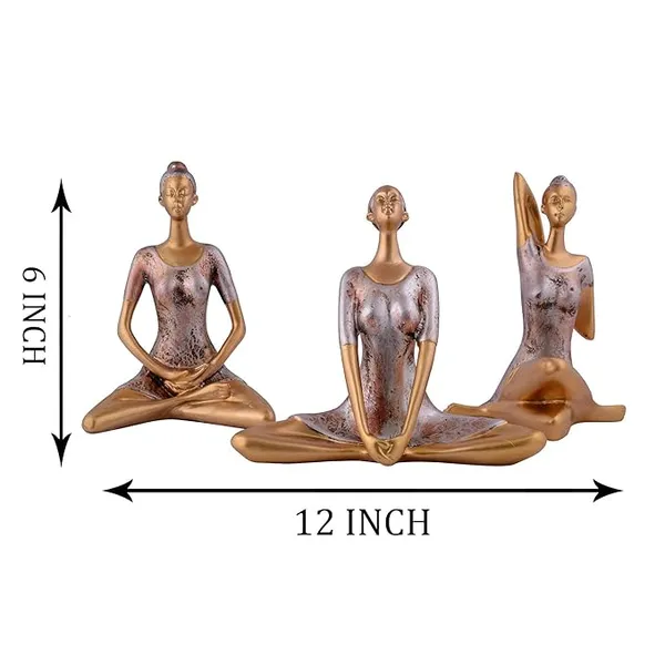 Yoga_Posture_Lady_Statue_of_Brown_Color_of_Set_of_3_|_For_Home_Decor_Showpiece