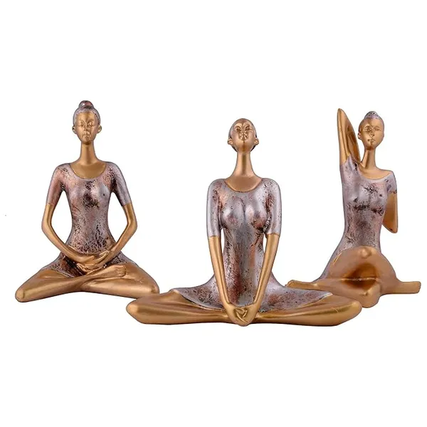 Yoga_Posture_Lady_Statue_of_Brown_Color_of_Set_of_3_|_For_Home_Decor_Showpiece