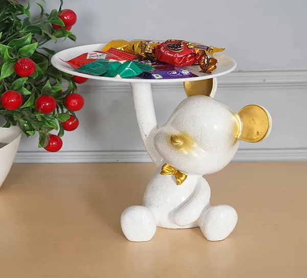 Teddy_Shaped_Holder_with_Tray_of_White_and_Golden_Color_|_Elegant_Touch_on_Home_Decor