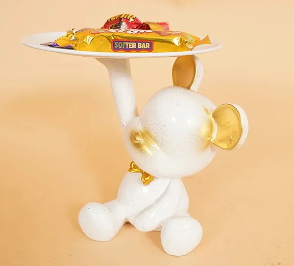 Teddy_Shaped_Holder_with_Tray_of_White_and_Golden_Color_|_Elegant_Touch_on_Home_Decor
