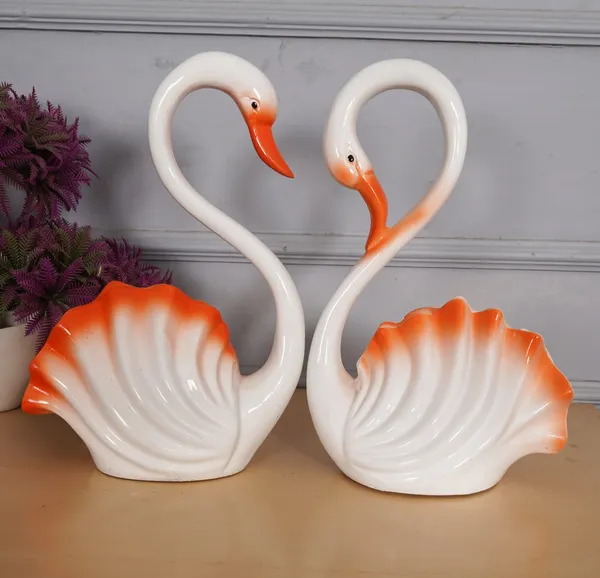 Swan_Couple_Showpiece_of_White_and_Orange_Color_of_Set_of_2_|_Luxury_Home_Decor_&_Gifts