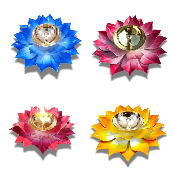 Lotus_Metal_Diya_Pooja_Oil_Lamp_of_Set_of_4_|_Blue,_Red,_Pink,_Yellow_Color_|_For_Home_Decor