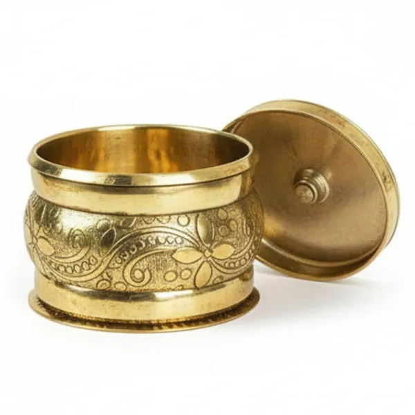 Brass_Box_Pooja_of_Gomatha_Design_with_Lid_of_Green_Color_|_Heritage_Look_for_Home_Decor