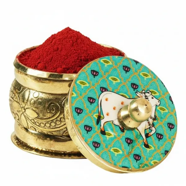 Brass_Box_Pooja_of_Gomatha_Design_with_Lid_of_Green_Color_|_Heritage_Look_for_Home_Decor