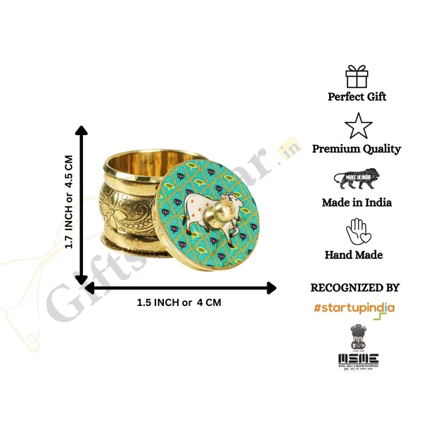 Brass_Box_Pooja_of_Gomatha_Design_with_Lid_of_Green_Color_|_Heritage_Look_for_Home_Decor