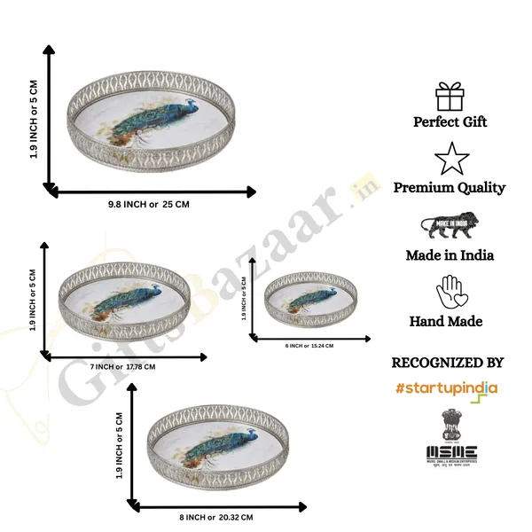 Silver_Metal_Decorative_Peacock_Tray_of_Set_of_4_|_Elegant_Decorative_Gift_Box